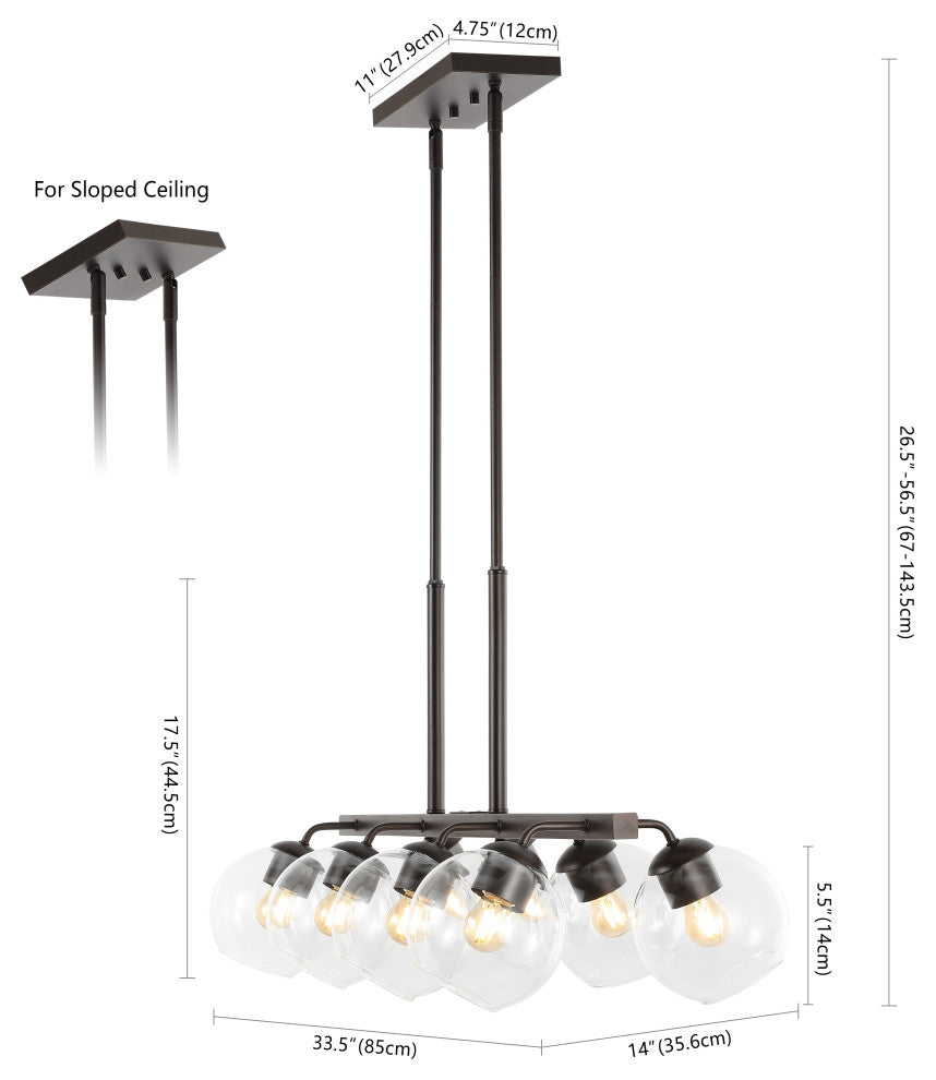 Julian 33.5" 8-Light Farmhouse Bohemian Iron/Glass Linear LED Pendant, Black