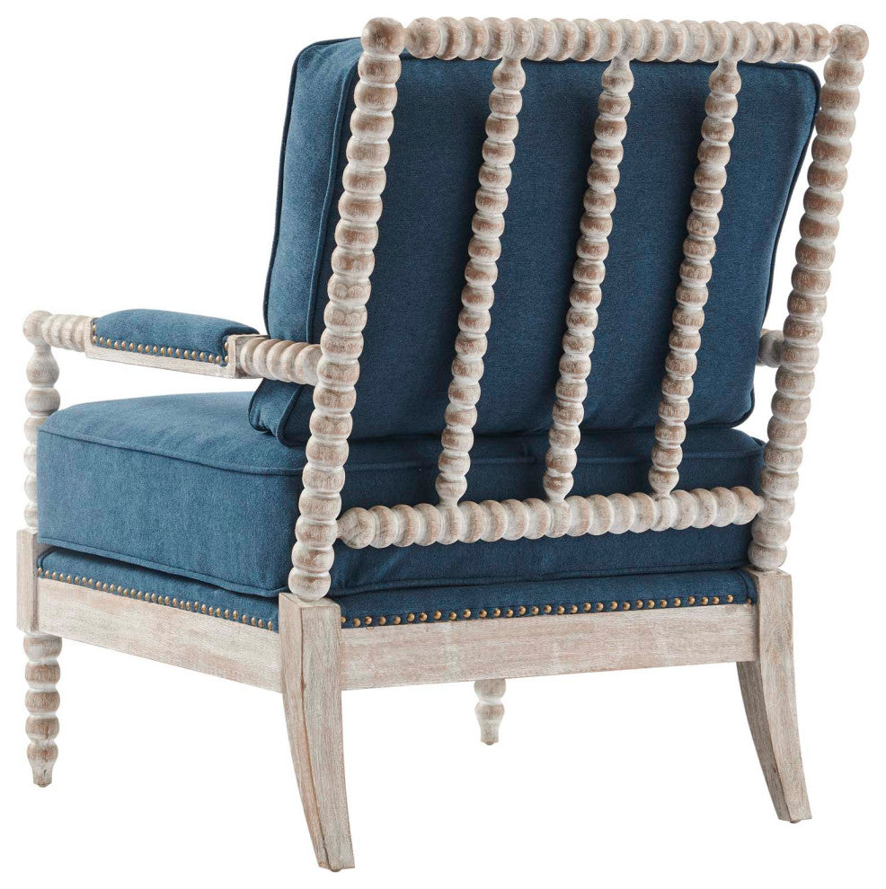 Armchair Accent Chair, Nailhead, Blue Navy Natural, Fabric, Modern, Hospitality
