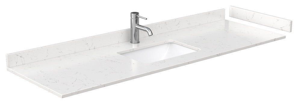 66" Single Bathroom Vanity, White, Carrara Cultured Marble Countertop, Sink