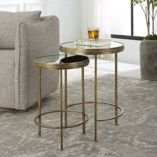 Contemporary 17875" x 24" Iron Glass Brushed Gold Nesting Tables