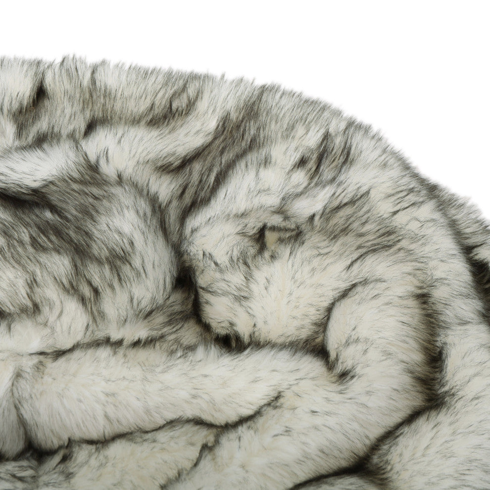 GDF Studio Laraine Furry Glam White and Gray Streak Faux Fur 3' Bean Bag