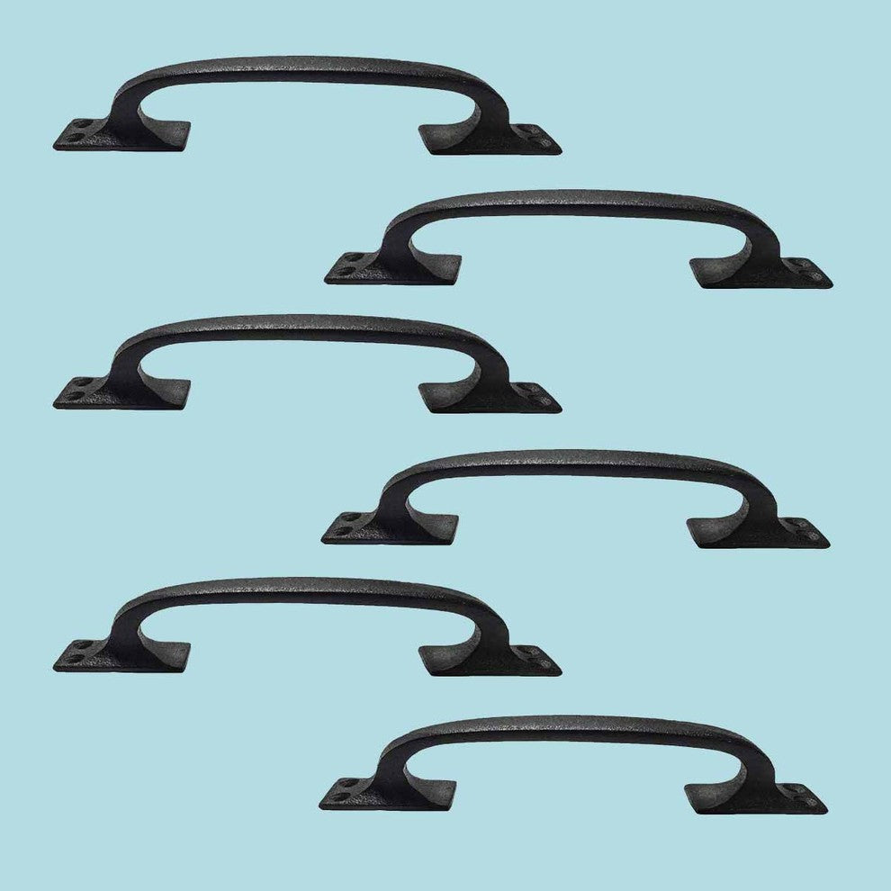 Black Wrought Iron Cabinet Handle 6" L Door Pull Handle Rust Resistant Pack of 6