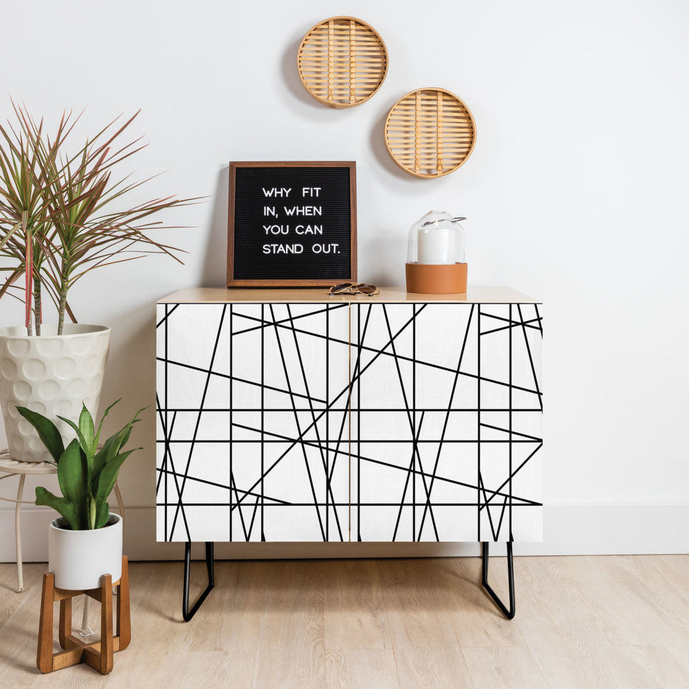 Deny Designs Architecture Credenza, Birch, Black Steel Legs