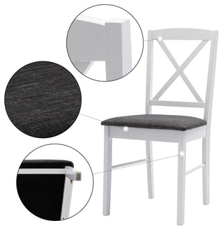 Set of 2 Cross Back Wood Chairs, White/Upholstered