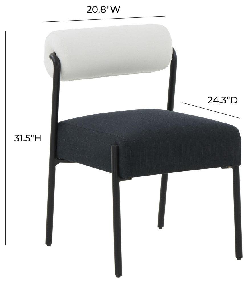 Jolene Cream and Black Linen Dining Chair, Set of 2