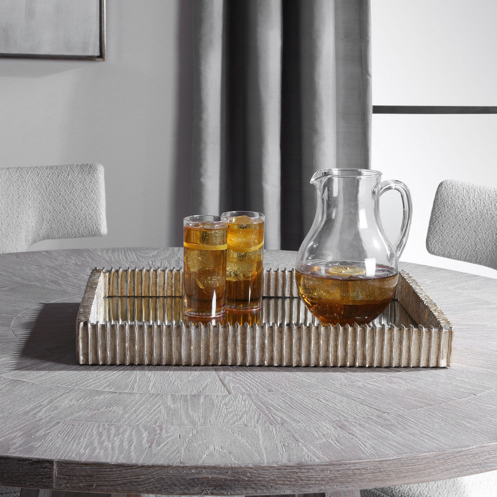 Ribbed Silver Frame Tray Decorative Serving Modern Mirrored