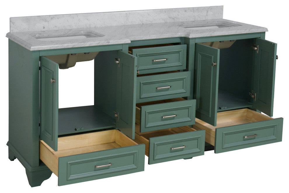 Nantucket 72" Double Bath Vanity, Sage Green, Carrara Marble