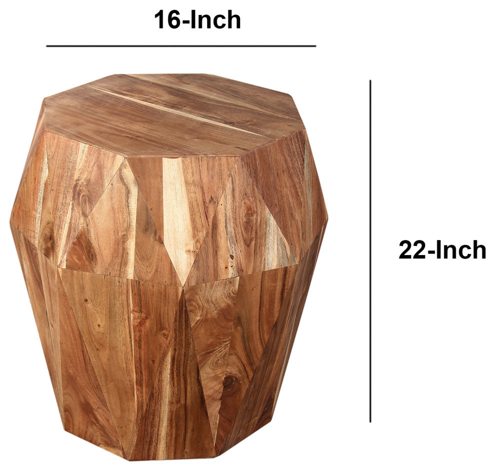 Bon 22" End Table Solid Acacia Wood Octagon Top Natural Brown Finish