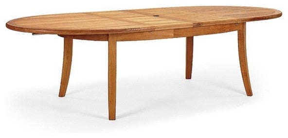 9 Piece Teak Dining Set, 117" Double Extn Oval Table and 8 Nain Stacking Chairs