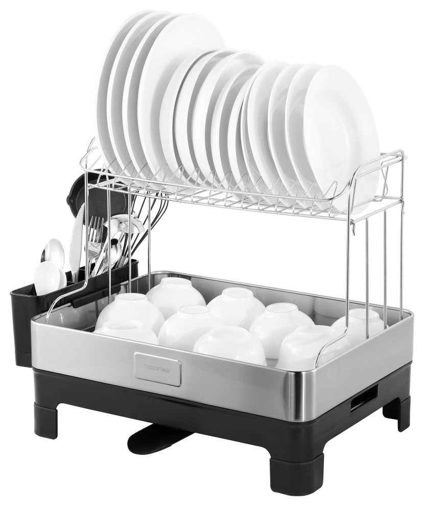 Palazzo 20.75" Stainless 2-Tier Dish Rack With Swivel Spout Tray, Steel/Black