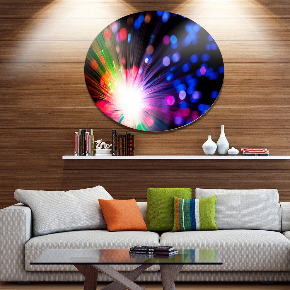 Multicolor Optical Fiber Lighting, Abstract Round Wall Art, 11"