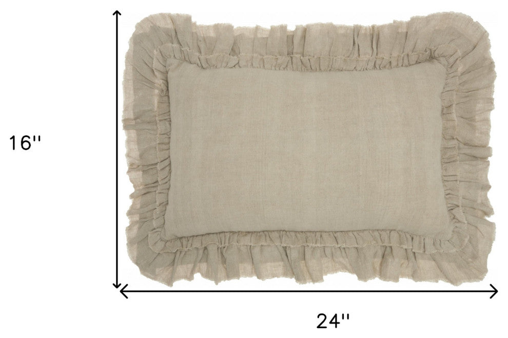 16" Beige Linen Throw Pillow