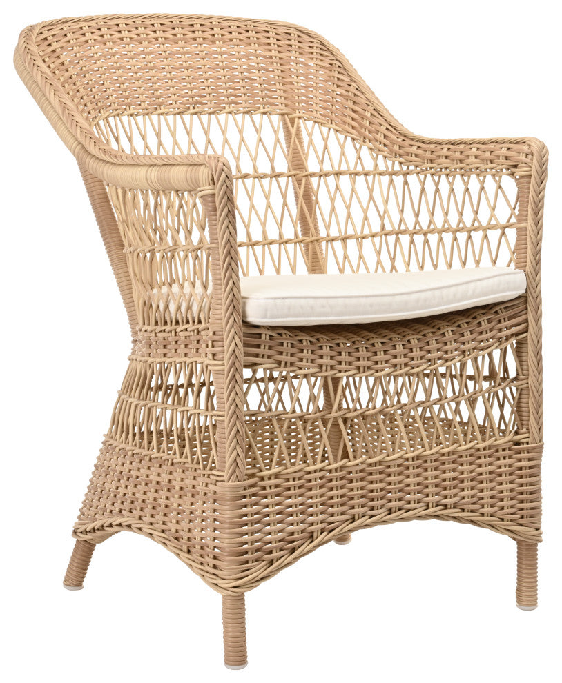 Charlot Chair With Cushion, Natural Finish, Snow White Upholstery