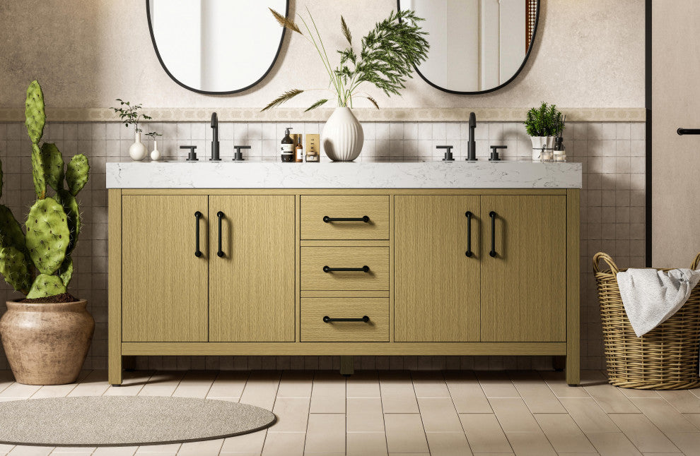 Home Living 72" Double Bathroom Vanity, Honey Brown