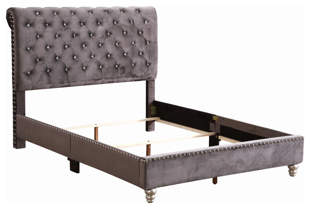 Princeton Tufted Upholstered Faux Leather Bed, Smoke Gray, Full