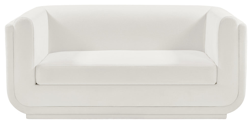 Kimora Linen Textured Fabric Upholstered Loveseat, Cream