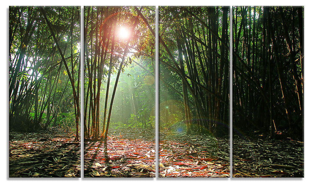 Amazing Green Forest at Sunset, Landscape Canvas Art Print, 48"x28", 4 Panels