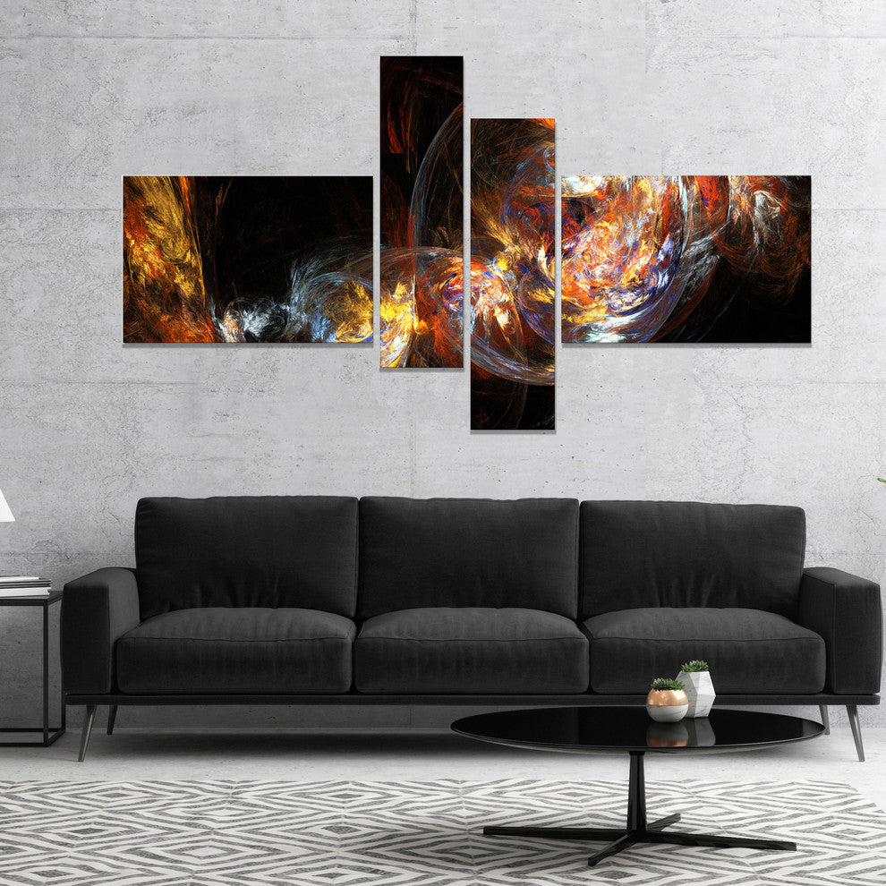Bubble Smoke Golden, Abstract Canvas art print, 60"x32", 4 panels