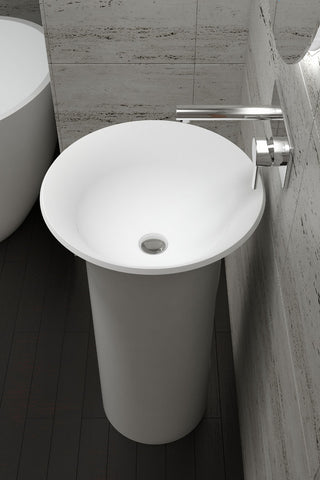 18" Polystone Free-Standing Bathroom Sink, Matte White, No Faucet