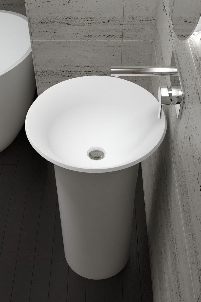 18" Polystone Free-Standing Bathroom Sink, Matte White, No Faucet