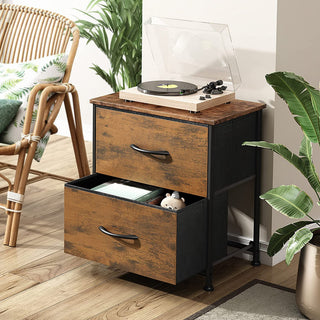 Rectangular 2 Drawer Rustic Brown Nightstand for Bedroom