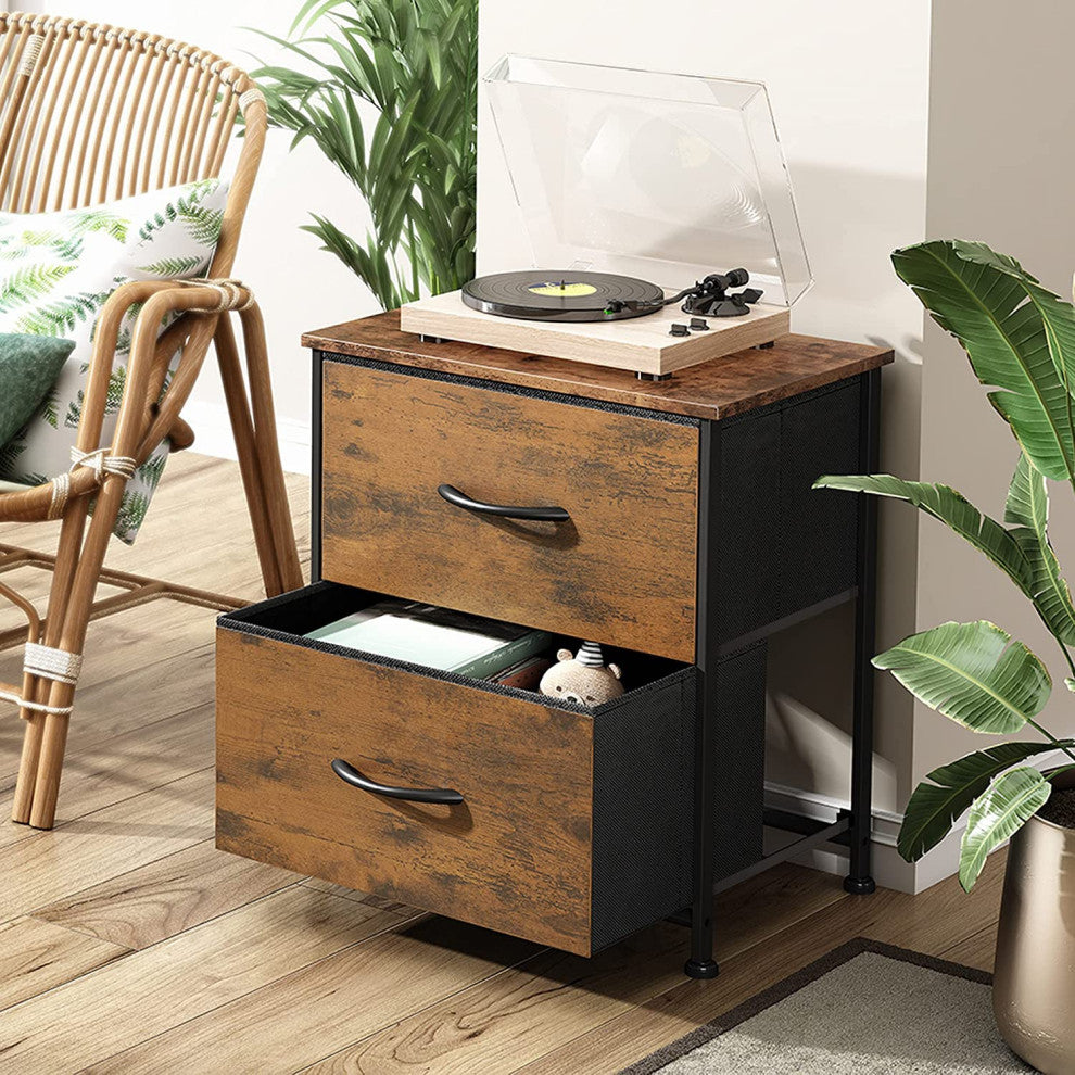 Rectangular 2 Drawer Rustic Brown Nightstand for Bedroom