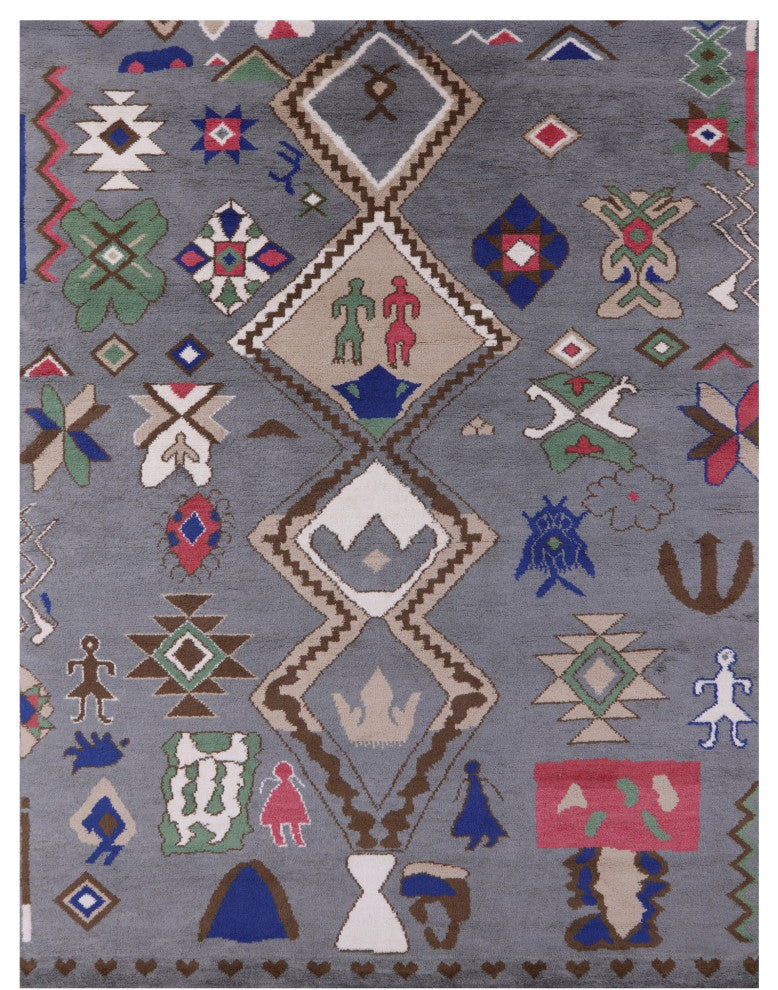 9' 1" X 12' 2" Moroccan Hand Knotted Wool Rug - Q13100