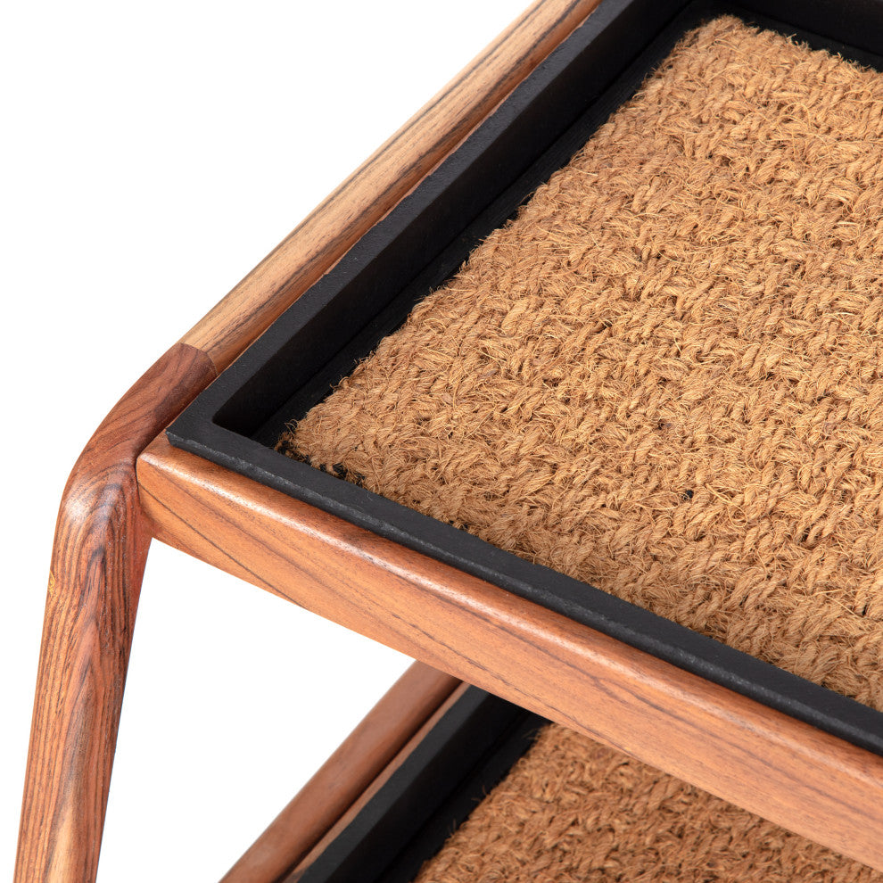 Double-Tier Natural Stand With 2-Pair Rubber Boot Trays Smoked Oak