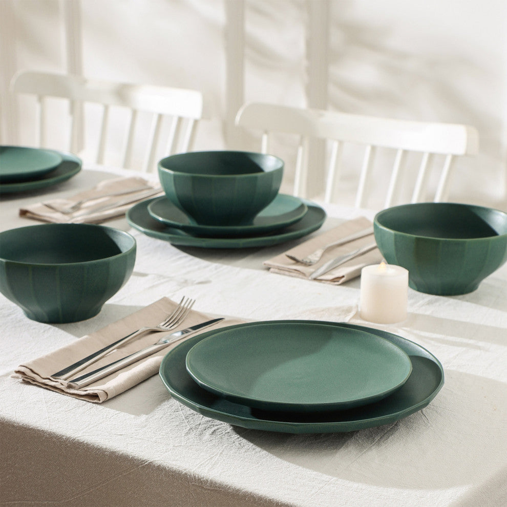 Stone Lain Rio Stoneware 12-Piece Dinnerware Set, Green
