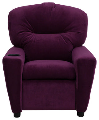 Kids Recliner With Cup Holder, Purple Microfiber