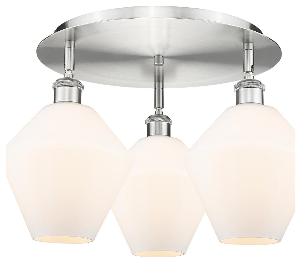Cindyrella-3 Light 20" Flush Mount-Satin Nickel, Cased Matte White Glass Shade