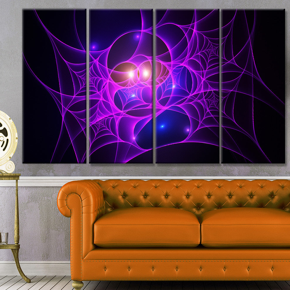 Bright Purple Fractal Cobweb, Abstract Canvas Art Print, 48"x28", 4 Panels