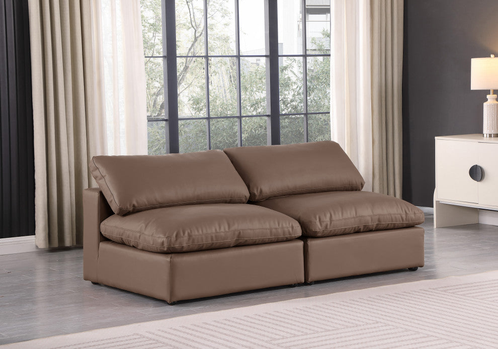 Comfy Upholstered Modular Sofa, Brown, 2-Piece: 2 Armless Chair, Vegan Leather