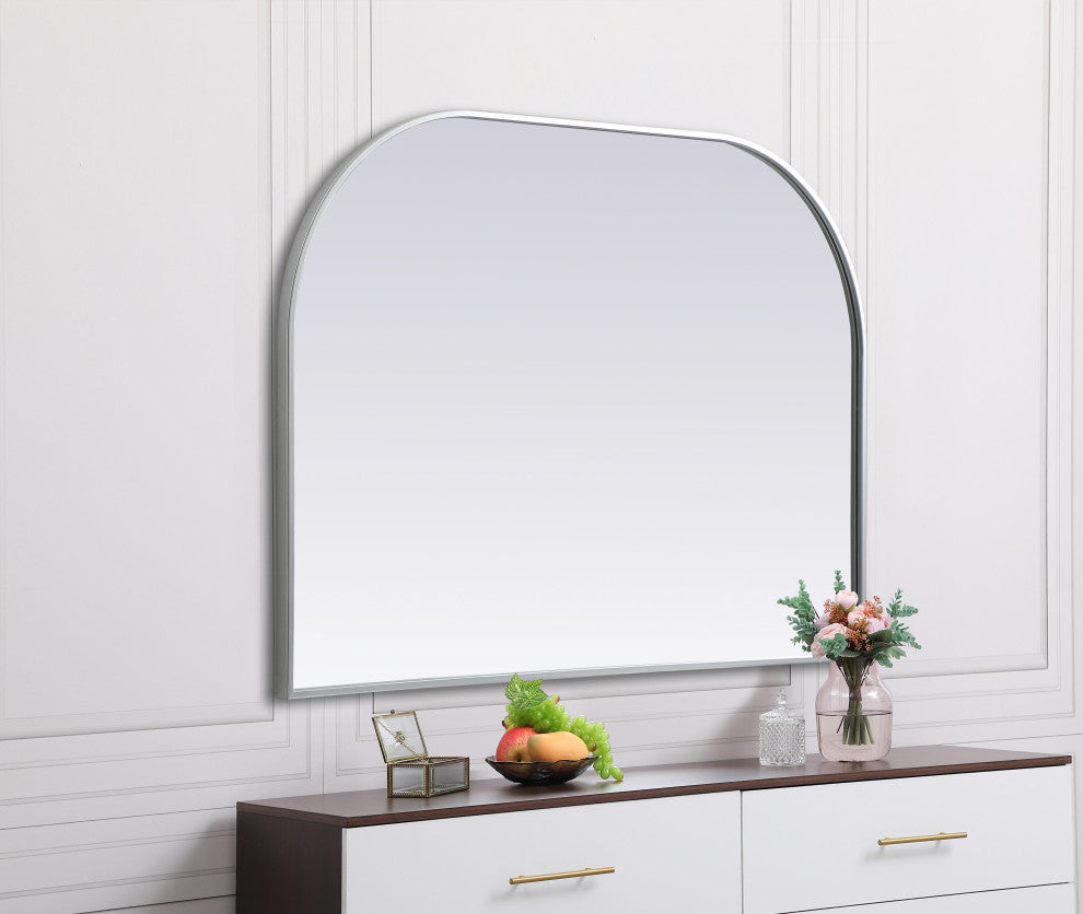 Metal Frame Arch Mirror 42X30 Inch, Silver