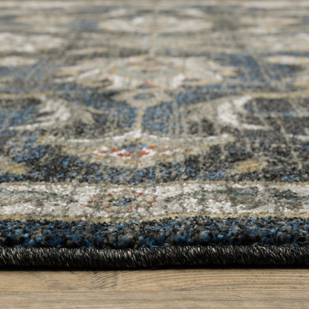 Vander Traditional Oriental Power-Loomed Area Rug, Charcoal/Blue, 2'3"x7'6"