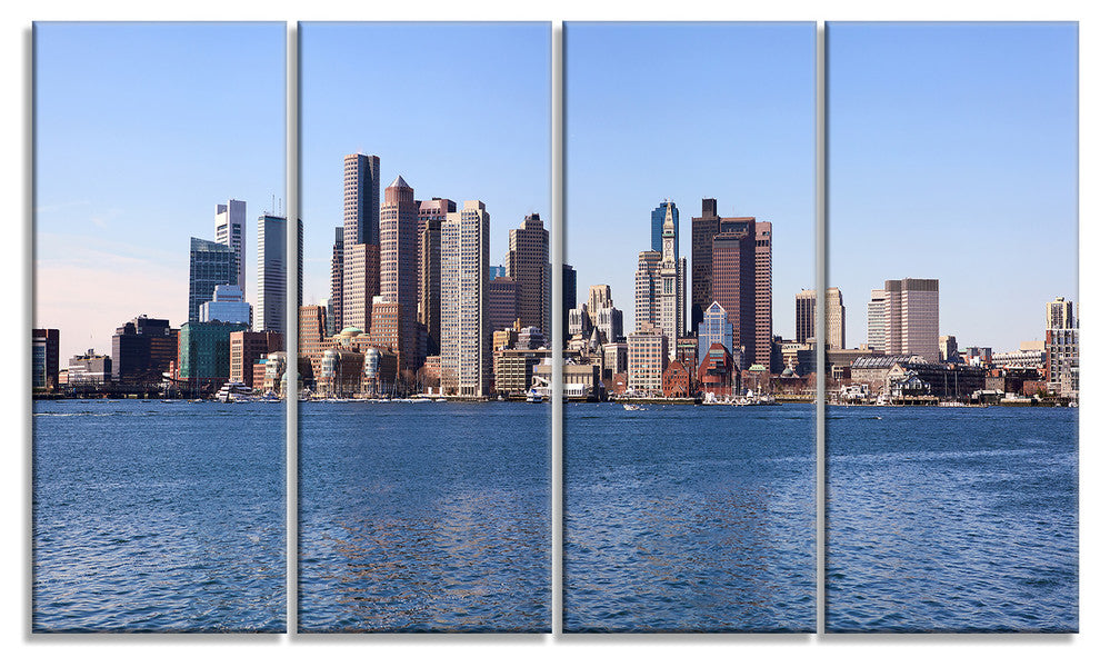 "Boston Skyline" Panorama Cityscape Canvas Photo Print, 4 Panels, 48"x28"