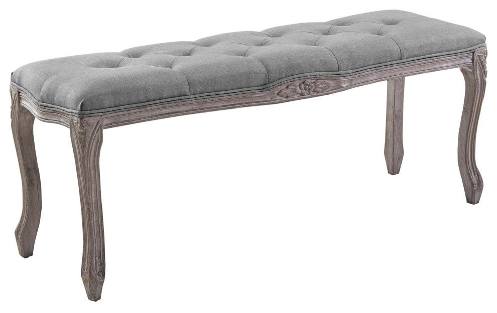 Regal Vintage French Upholstered Fabric Bench Light Gray