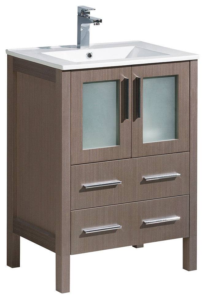 Torino 24" Bathroom Cabinet, Base: Gray Oak, With Top, Integrated Sink