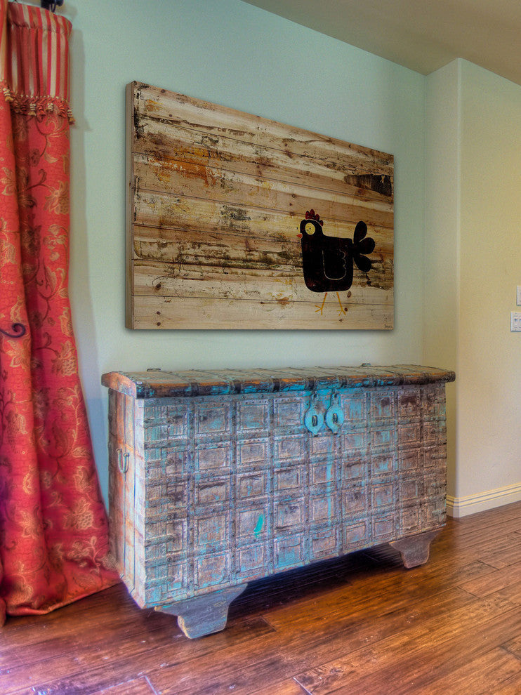 "Chicken Eye" Painting Print on Natural Pine Wood, 36"x24"