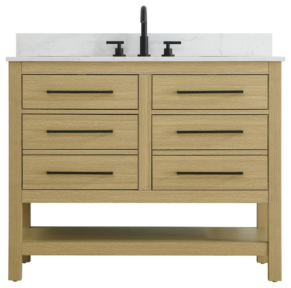 Home Living 42" Single Bathroom Vanity, Honey Brown With Backsplash