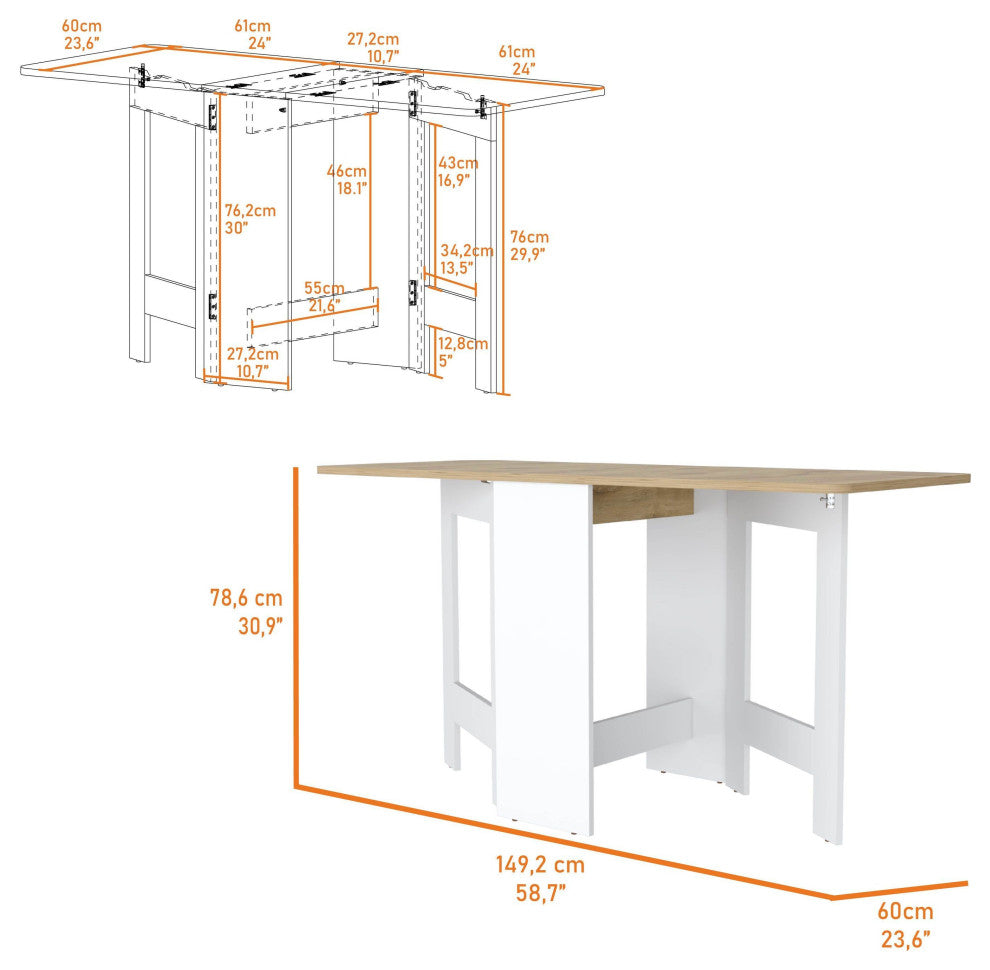 Kailua Folding Dining Table, White/Macadamia