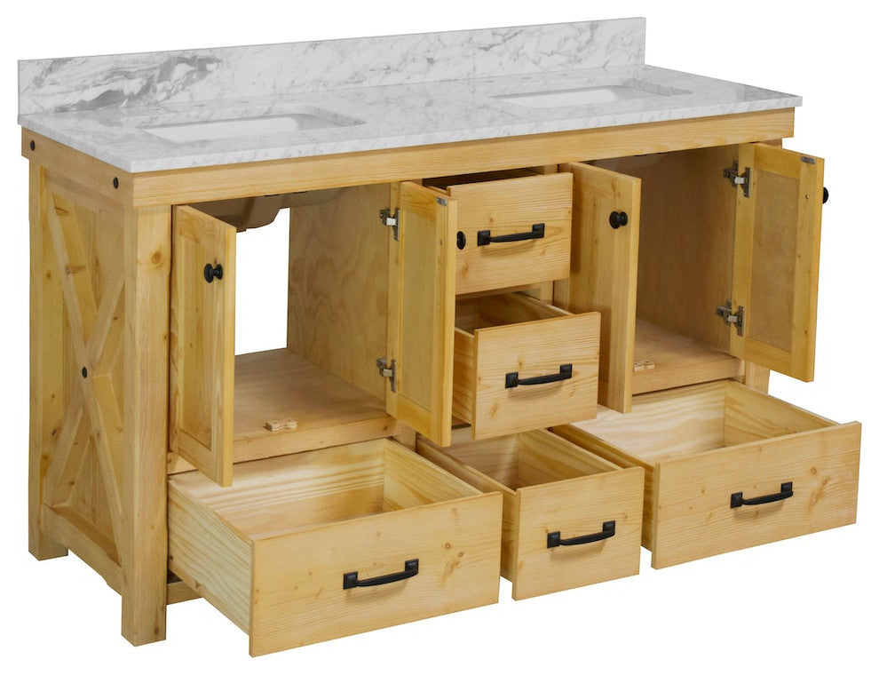 Tuscany 60" Bathroom Vanity, Drift Wood, Carrara Marble, Double
