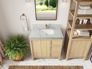 Elizabeth Oak 36" Center Sink Vanity, White 2" Venatino Quartz