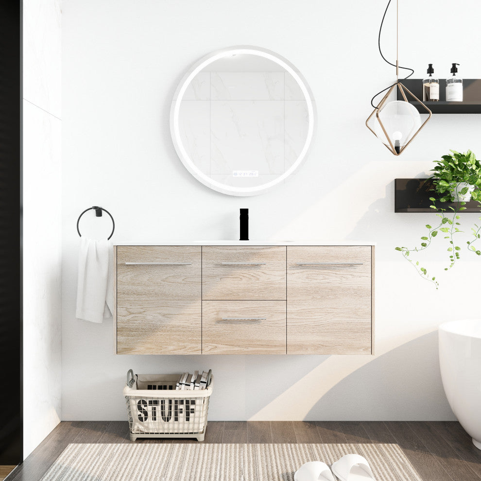 48 Inch Wall Mounted Plywood Bathroom Vanity with Gel Basin and Drawers