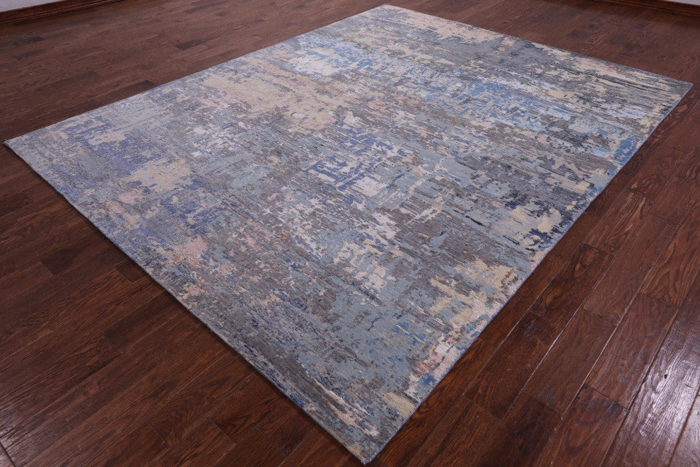 8' 0" X 10' 3" Abstract Handmade Wool & Silk Rug - Q15542