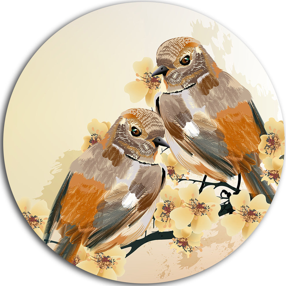 Bird Couple On A Branch, Animal Disc Metal Wall Art, 23"