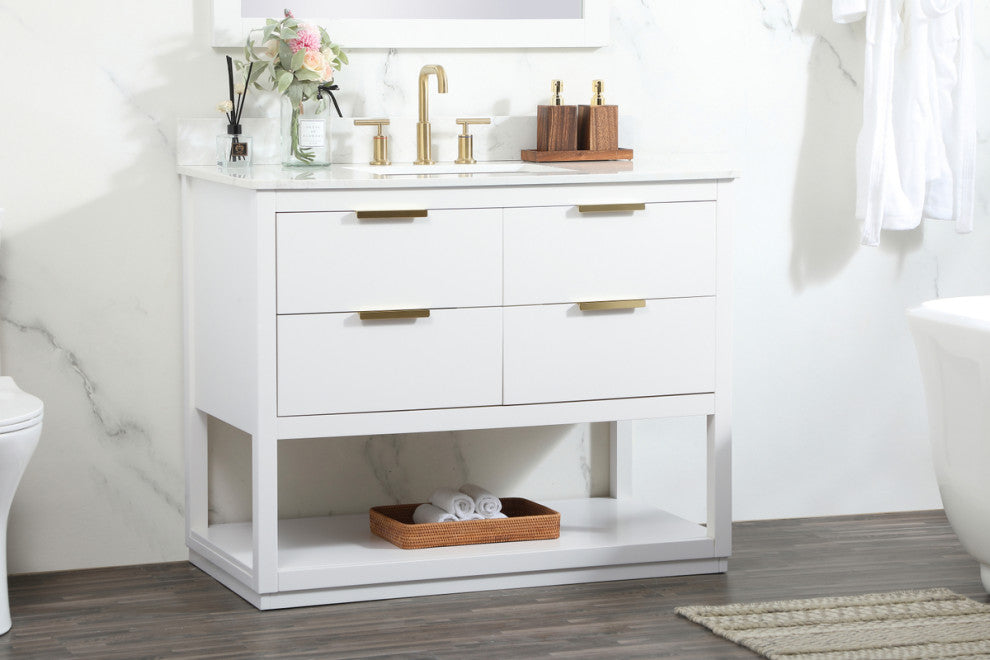 42" Single Bathroom Vanity, White, With Backsplash