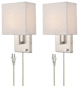 Modern Fabric Plug, Wall Lamp Set of 2,Brushed Nickel