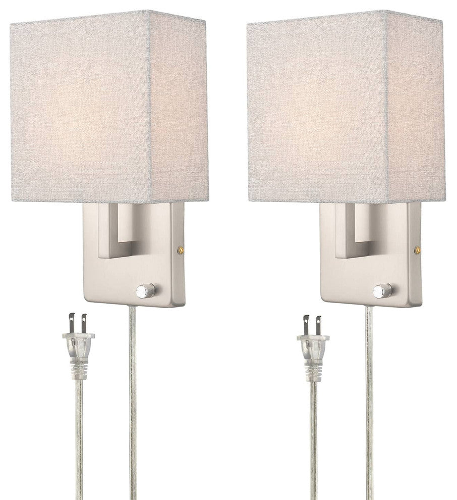 Modern Fabric Plug, Wall Lamp Set of 2,Brushed Nickel