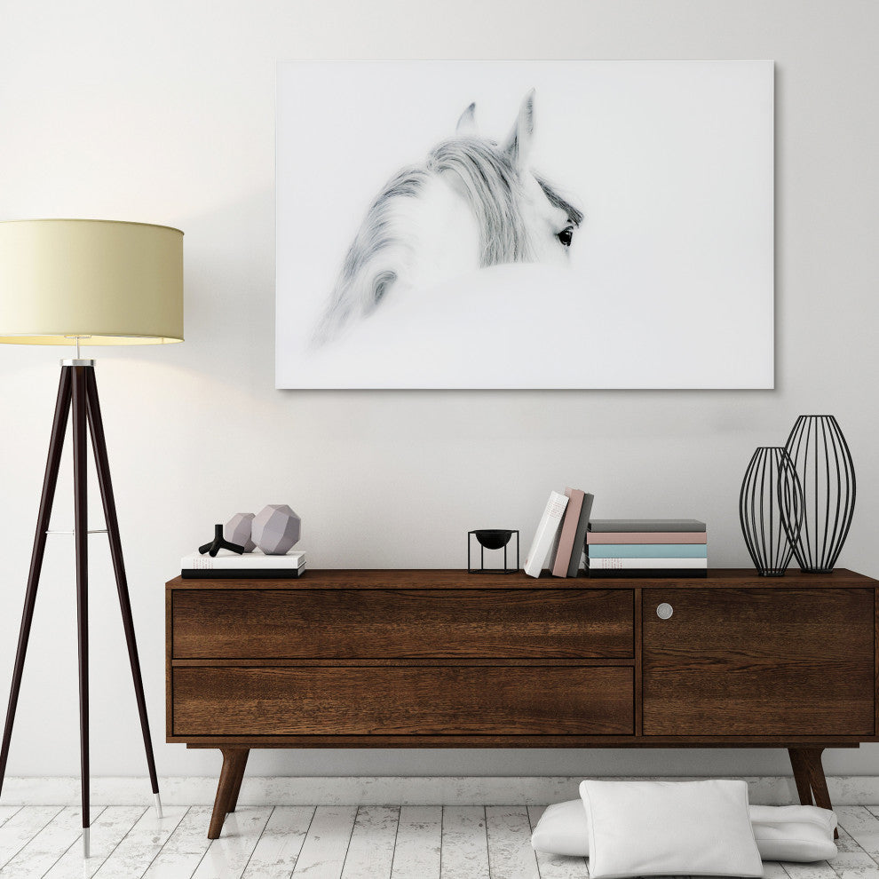 White Horse Wall Art Frameless Free Floating Tempered Glass Panel Set of 2